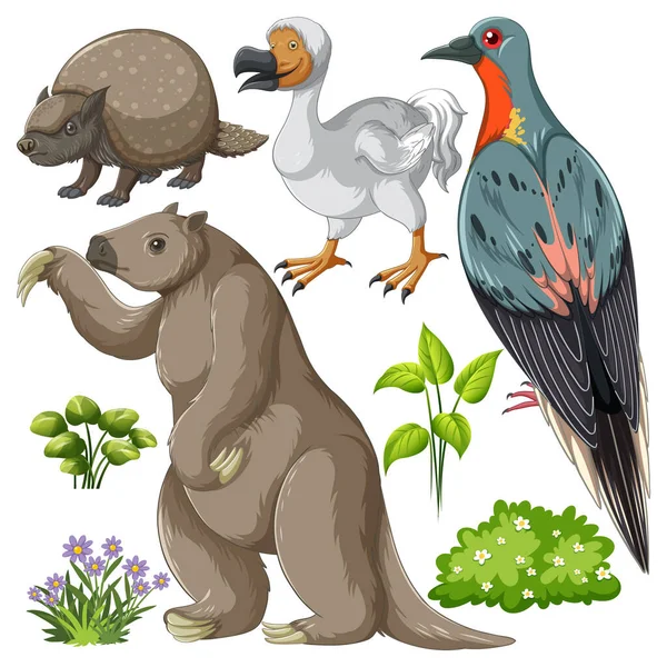 Conjunto Animales Extintos Ilustración — Archivo Imágenes Vectoriales
