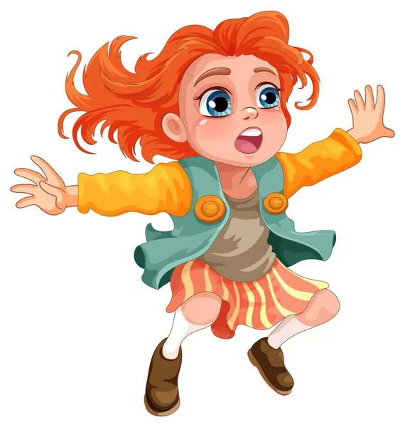 Springende Mädchen Zeichentrickfigur Illustration — Stockvektor