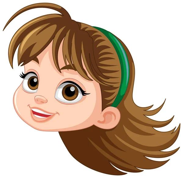 Dívka Hnědé Vlasy Kreslený Obličej Ilustrace — Stockový vektor
