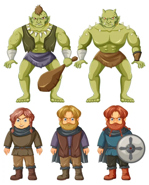 Set Fantasy Enchanted Cartoon Characters Illustration — Stock Vector