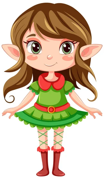 Elf Dziewczyna Kreskówka Boże Narodzenie Postać Ilustracja — Wektor stockowy