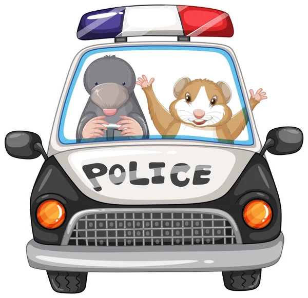 Mole Hamster Police Car Illustration — Stock Vector