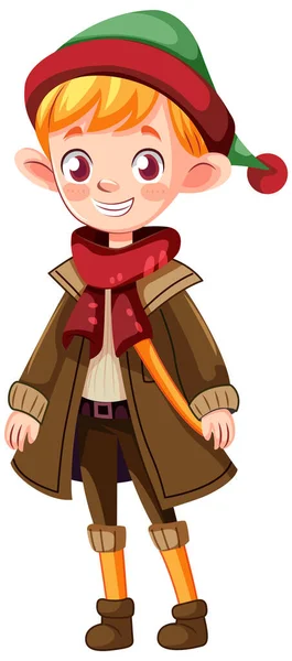 Malý Chlapec Zimním Oblečení Cartoon Charakter Ilustrace — Stockový vektor