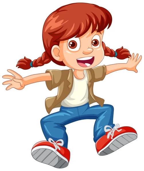 Menina Urbana Usando Capuz Saltando Desenho Animado Personagem Ilustração — Vetor de Stock