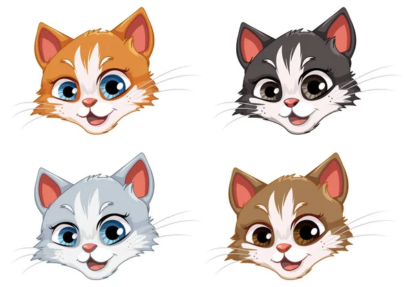 Collection Cute Cat Heads Vector Illustration — Stock Vector