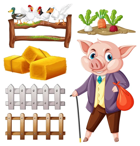 Farmobjekte Und Elemente Vektor Set Illustration — Stockvektor