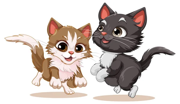 卡通风格插图中可爱的黑猫和棕色猫 — 图库矢量图片