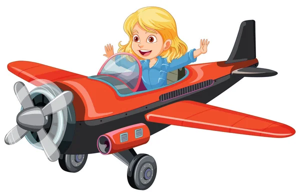 女性パイロット飛行ジェット機のイラスト — ストックベクタ