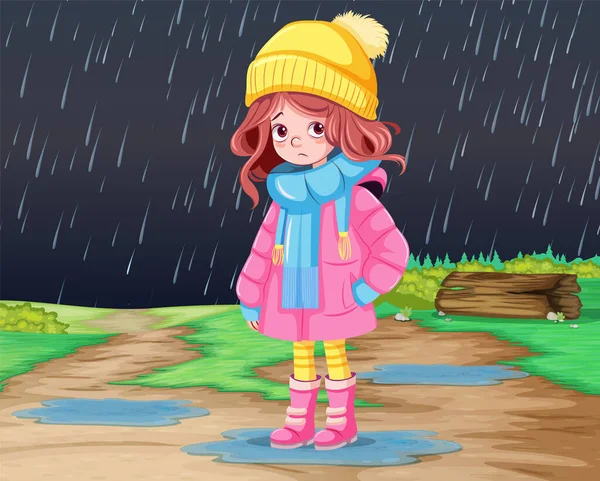 冬のイラストの雨の中で女の子アウト — ストックベクタ