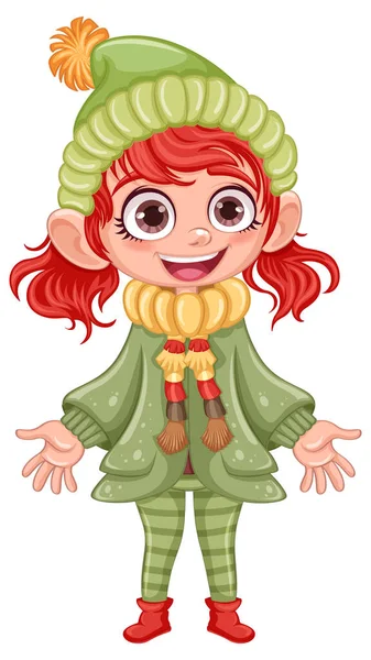 Little Girl Winter Hat Pom Pom Cartoon Character Illustration — 스톡 벡터