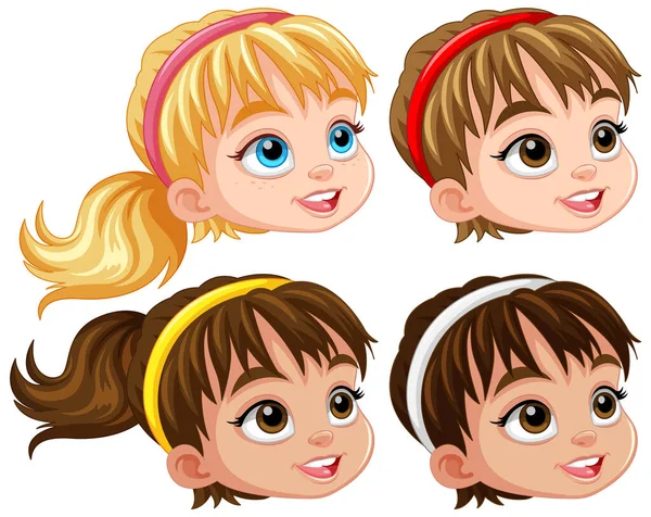 Cute Girl Face Cartoon Wearing Hair Band Isolated Illustration — Stock Vector