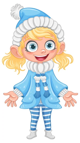 Malá Dívka Zimním Klobouku Pom Pom Kreslený Znak Ilustrace — Stockový vektor