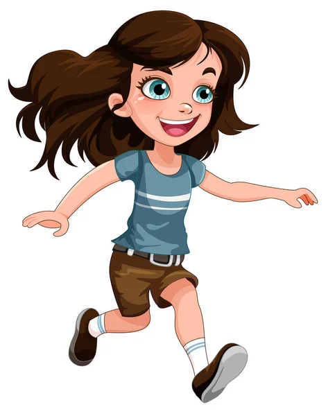 Menina Bonito Correndo Desenho Animado Personagem Ilustração — Vetor de Stock