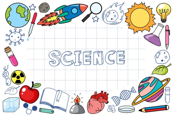 Banner Ciencia Con Iconos Doodle Ilustración — Vector de stock