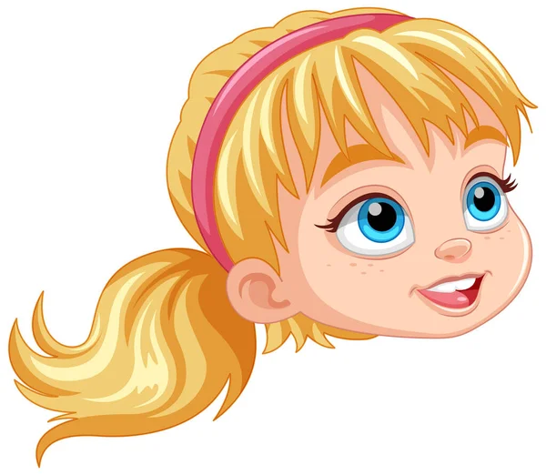 Schattig Meisje Gezicht Cartoon Dragen Haarband Geïsoleerde Illustratie — Stockvector