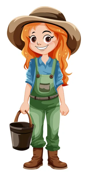 Cute Gardener Cartoon Character Bucket Illustration — Stock Vector