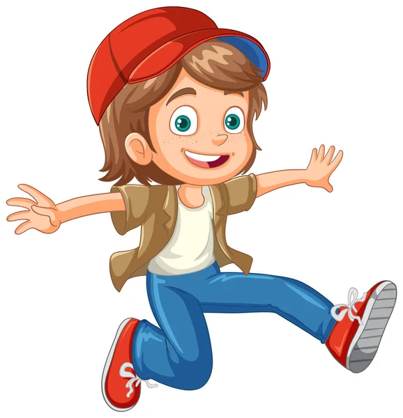 Menina Urbana Usando Boné Saltando Desenho Animado Personagem Ilustração —  Vetores de Stock