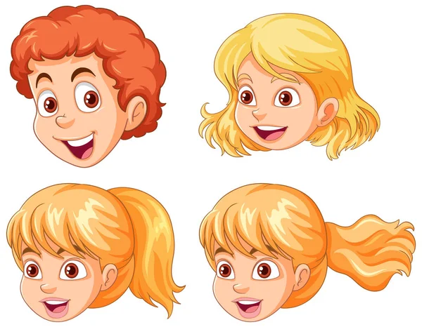 Set Von Cartoon Kopf Verschiedene Haarfarbe Illustration — Stockvektor