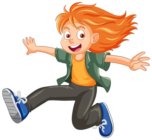 Fröhliche Abenteuer Mädchen Springen Cartoon Figur Illustration — Stockvektor