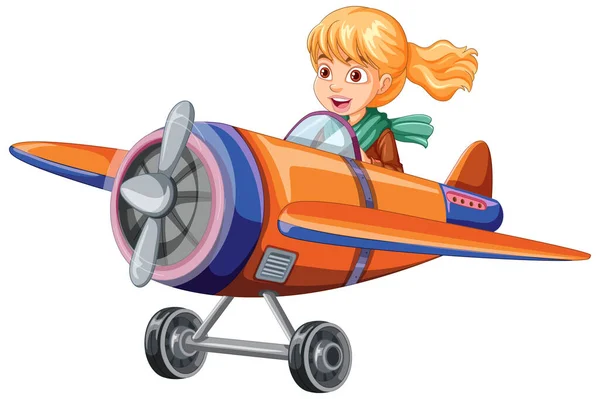 女性パイロット飛行ジェット機のイラスト — ストックベクタ