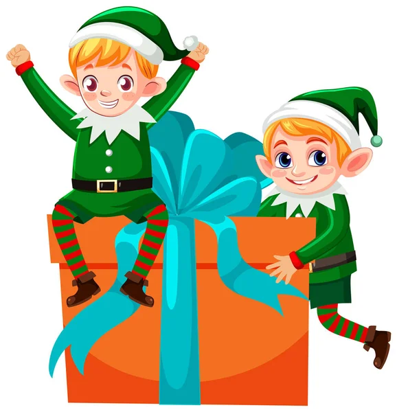 Niedliche Elfe Mit Geschenk Box Illustration — Stockvektor