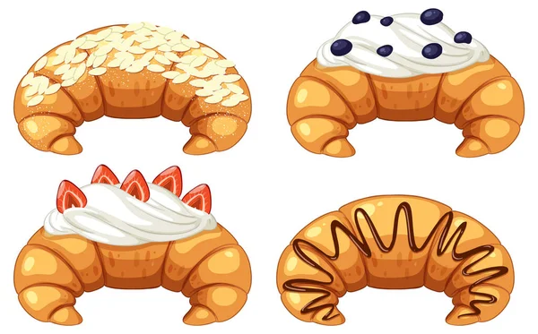Set Illustrazione Cartone Animato Croissant — Vettoriale Stock