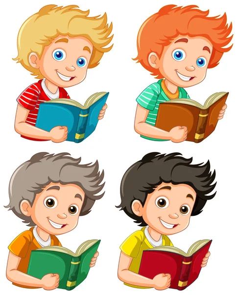 Kolekcja Różnych Chłopców Holding Books Ilustracja — Wektor stockowy