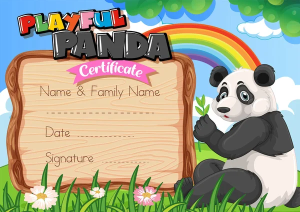 Ilustração Modelo Certificado Panda Brincalhão — Vetor de Stock
