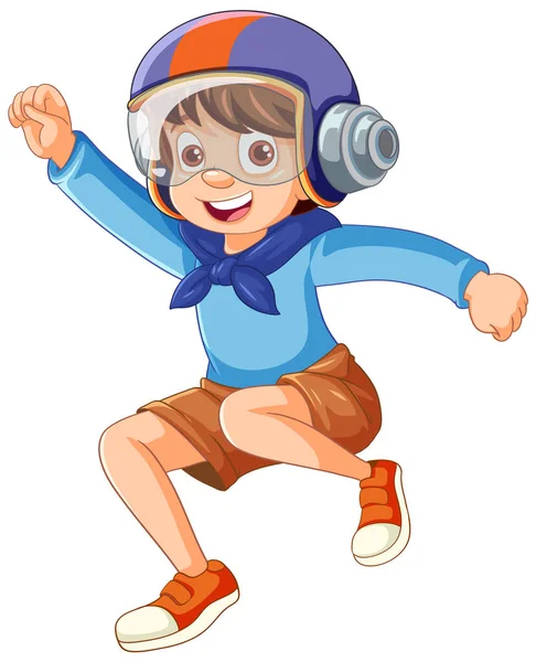 Adventure Boy Usando Ilustración Casco — Vector de stock