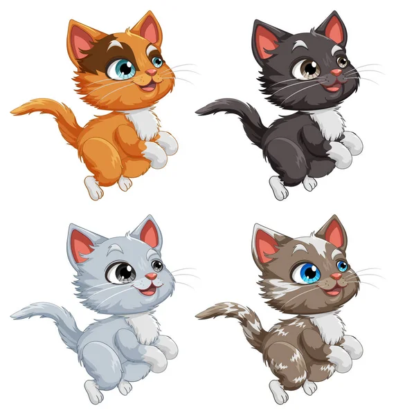 Collection Cute Cats Jumping Pose Illustration — Stock Vector