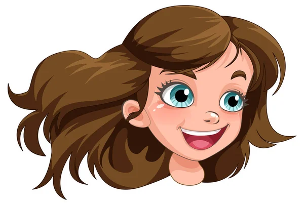 Uma Menina Com Cabelos Castanhos Olhos Azuis Ilustração — Vetor de Stock