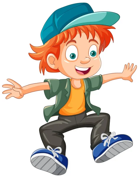 キャップジャンプ漫画のキャラクターイラストを身に着けている都市の少年 — ストックベクタ