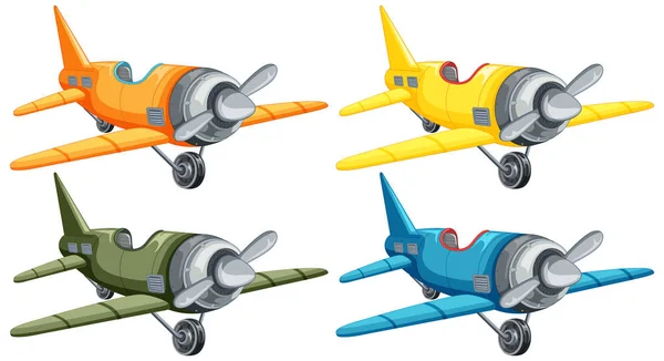 Set Von Isolierten Jet Flugzeug Cartoon Illustration — Stockvektor