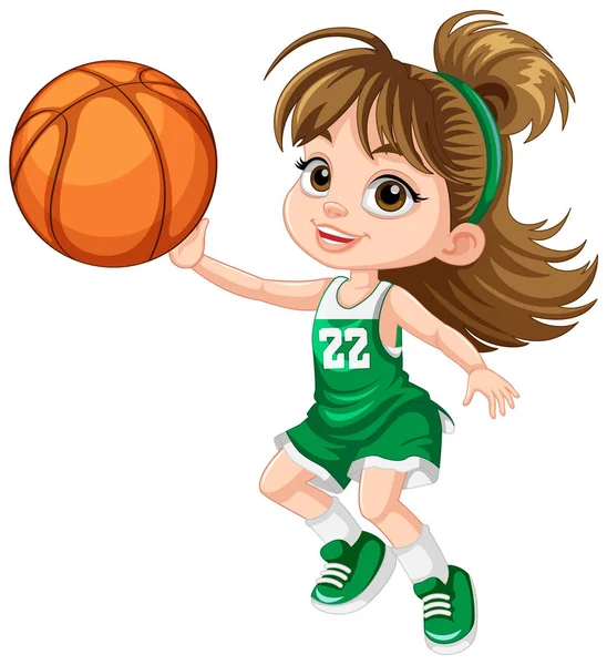 Kadın Basketbol Oyuncusu Çizgi Film Karakteri Çizimi — Stok Vektör