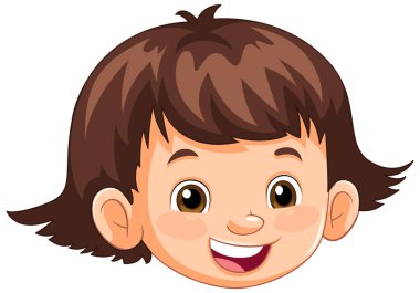 Kısa Saç Çizgi Filmi İllüstrasyonlu Tatlı Kız Kafası