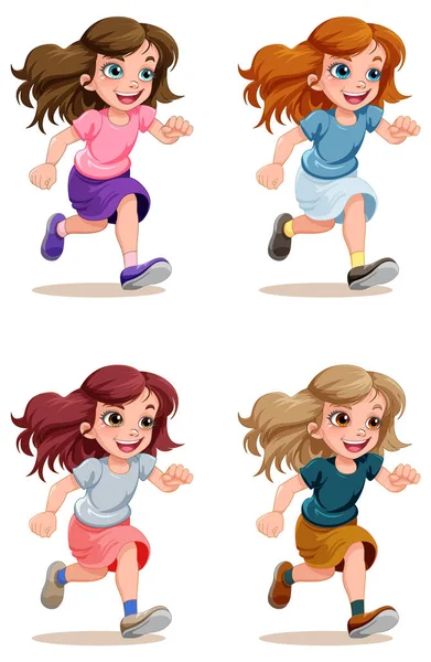 Chica Feliz Corriendo Ilustración Dibujos Animados — Vector de stock