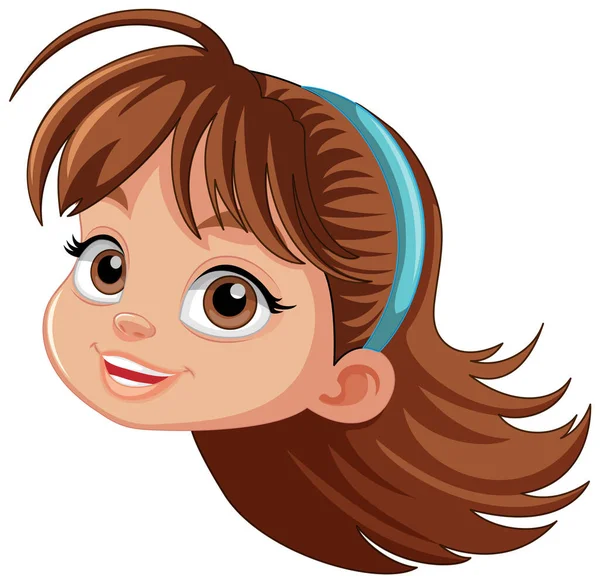 Fille Aux Cheveux Bruns Dessin Animé Visage Illustration — Image vectorielle