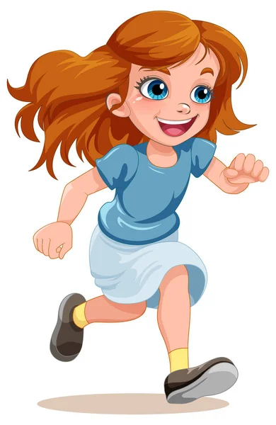 Happy Girl Running Cartoon Illustration — Stock Vector