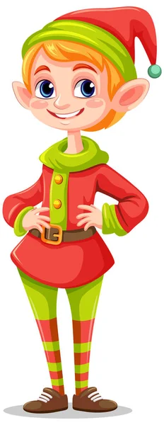 Elf Dívka Kreslené Vánoční Postava Ilustrace — Stockový vektor