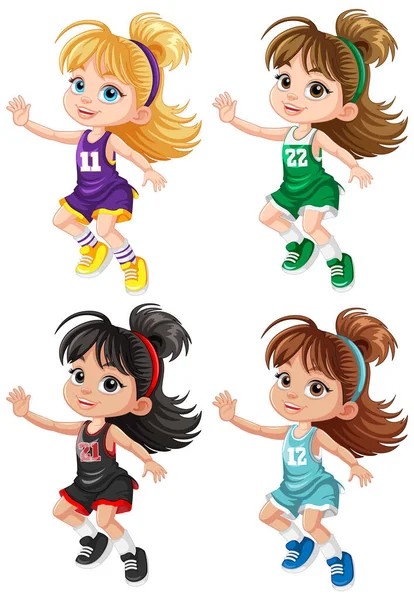 Giocatore Basket Femminile Cartone Animato Personaggio Illustrazione — Vettoriale Stock