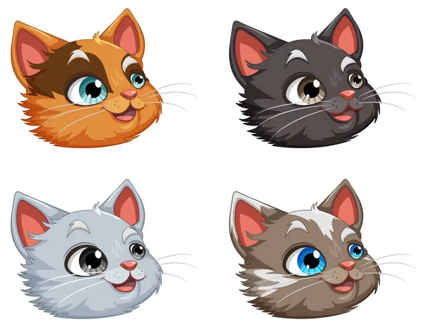 Коллекция Векторных Иллюстраций Cute Cat Heads — стоковый вектор