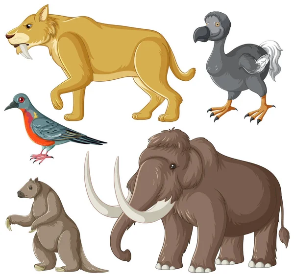 Collection Extinct Animals Illustration — Stock Vector