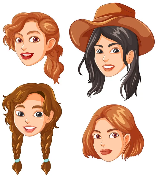 Collection Women Different Hairstyles Illustration — Stock Vector