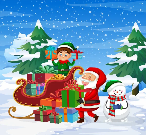 Santa Elf Dodání Dárek Ilustrace — Stockový vektor
