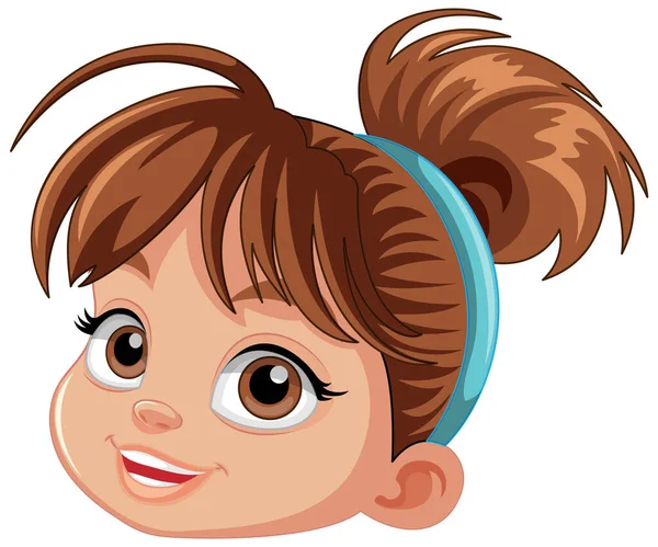Dívka Hnědé Vlasy Kreslený Obličej Ilustrace — Stockový vektor