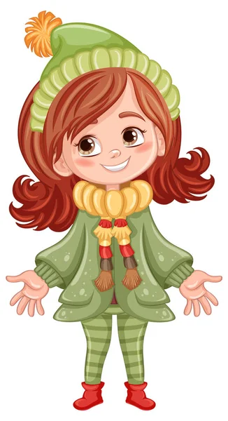 Schattig Meisje Cartoon Karakter Winter Outfit Illustratie — Stockvector