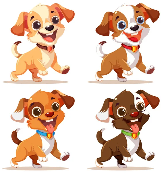 Set Van Schattige Hond Cartoon Karakter Illustratie — Stockvector