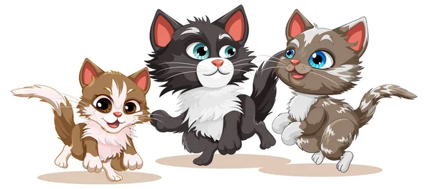 Три Милых Кошки Стиле Мультфильма — стоковый вектор