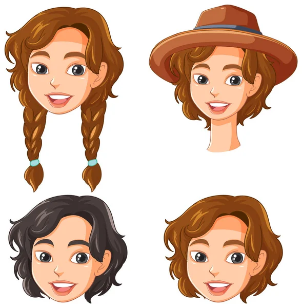 Collection Women Different Hairstyles Illustration — Stock Vector