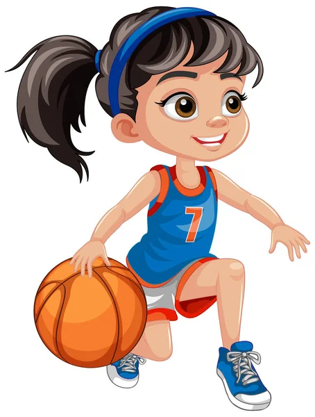 Basketbol Oynayan Sevimli Kız Illüstrasyonu — Stok Vektör